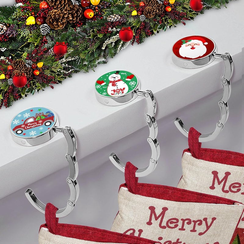 BEAVOING EAVOING Christmas Stocking Holders for Mantle Set 3, Non-Slip & Foldable Mantle Hooks for Stockings Hangers Xmas Mixed Pattern for Fireplace Christmas Decor Party Decoration - Image 1
